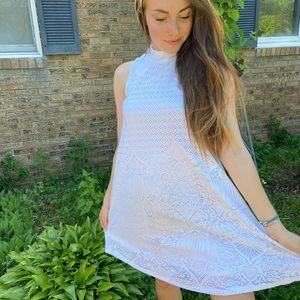Francesca’s Peach Love High Neck Lace Dress